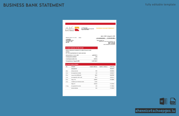 Beispielvorschau für den Kontoauszug der Bank Albilad (Word und PDF)